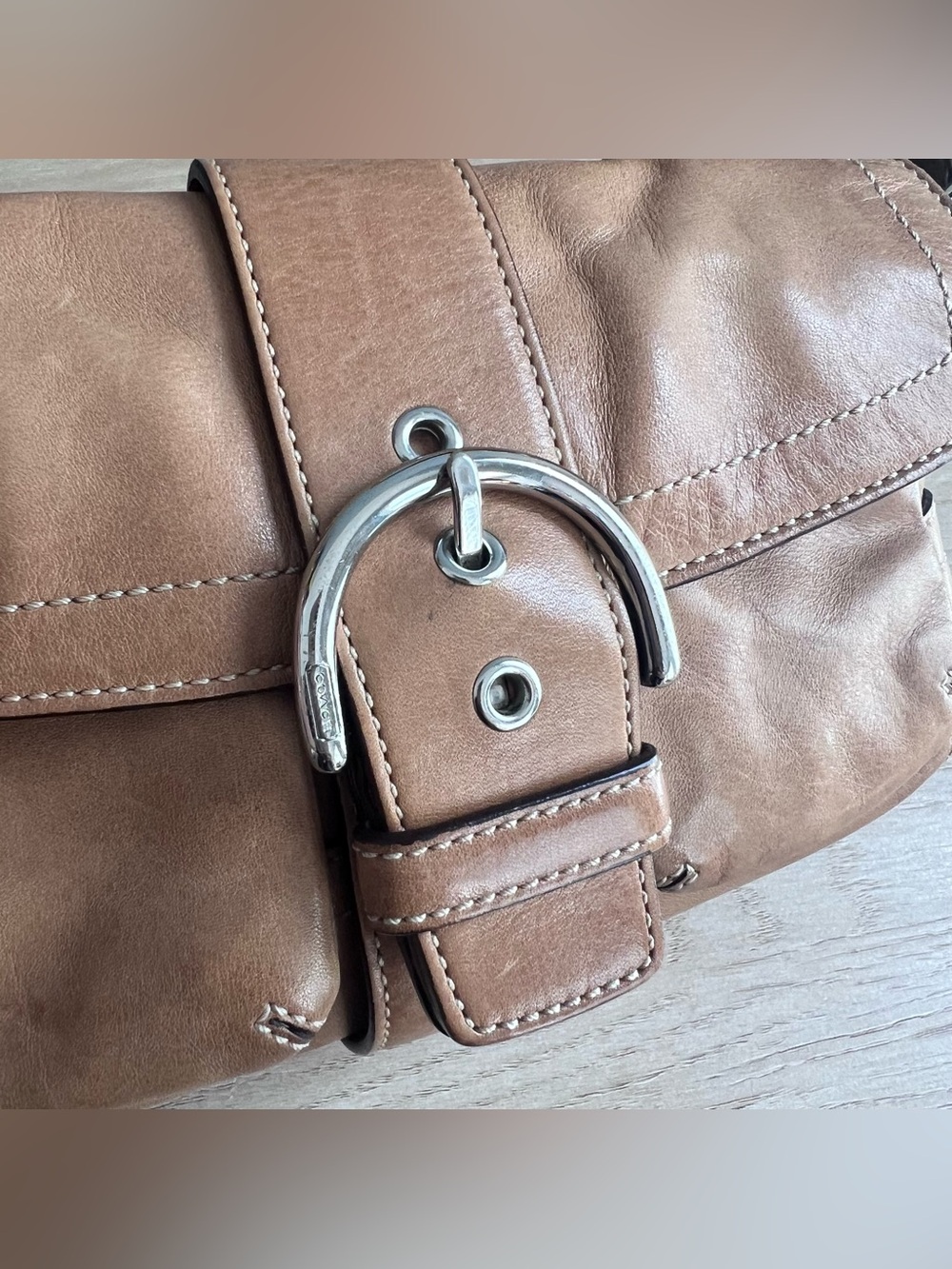 Vintage Coach Y2K Tan Soho Buckle Double Pocket Shoulder Bag - Picture 6 of 8